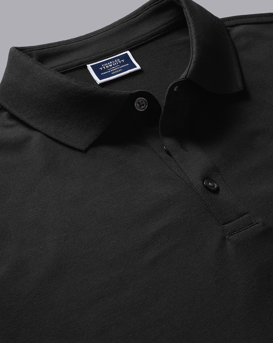 Charles Tyrwhitt Black Solid Short Sleeve Cotton Tyrwhitt Pique Polo