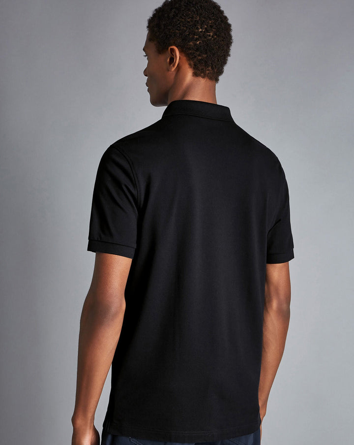 Black Solid Short Sleeve Cotton Tyrwhitt Pique Polo