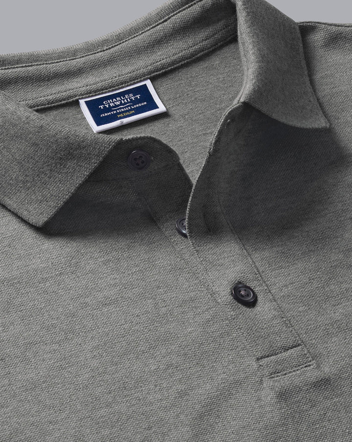 Grey Marl Short Sleeve Cotton Tyrwhitt Pique Polo