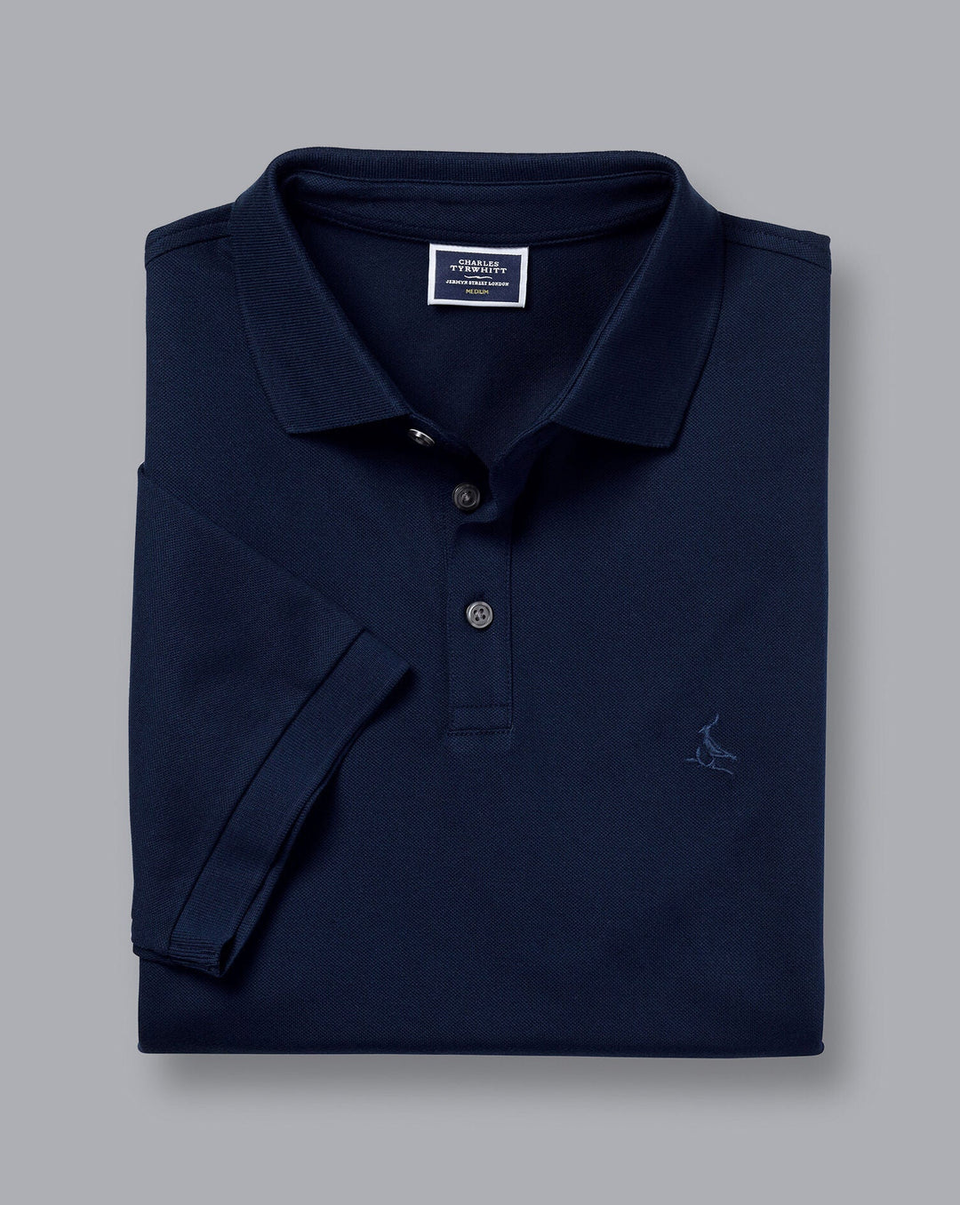 Navy Blue Solid Short Sleeve Cotton Tyrwhitt Pique Polo