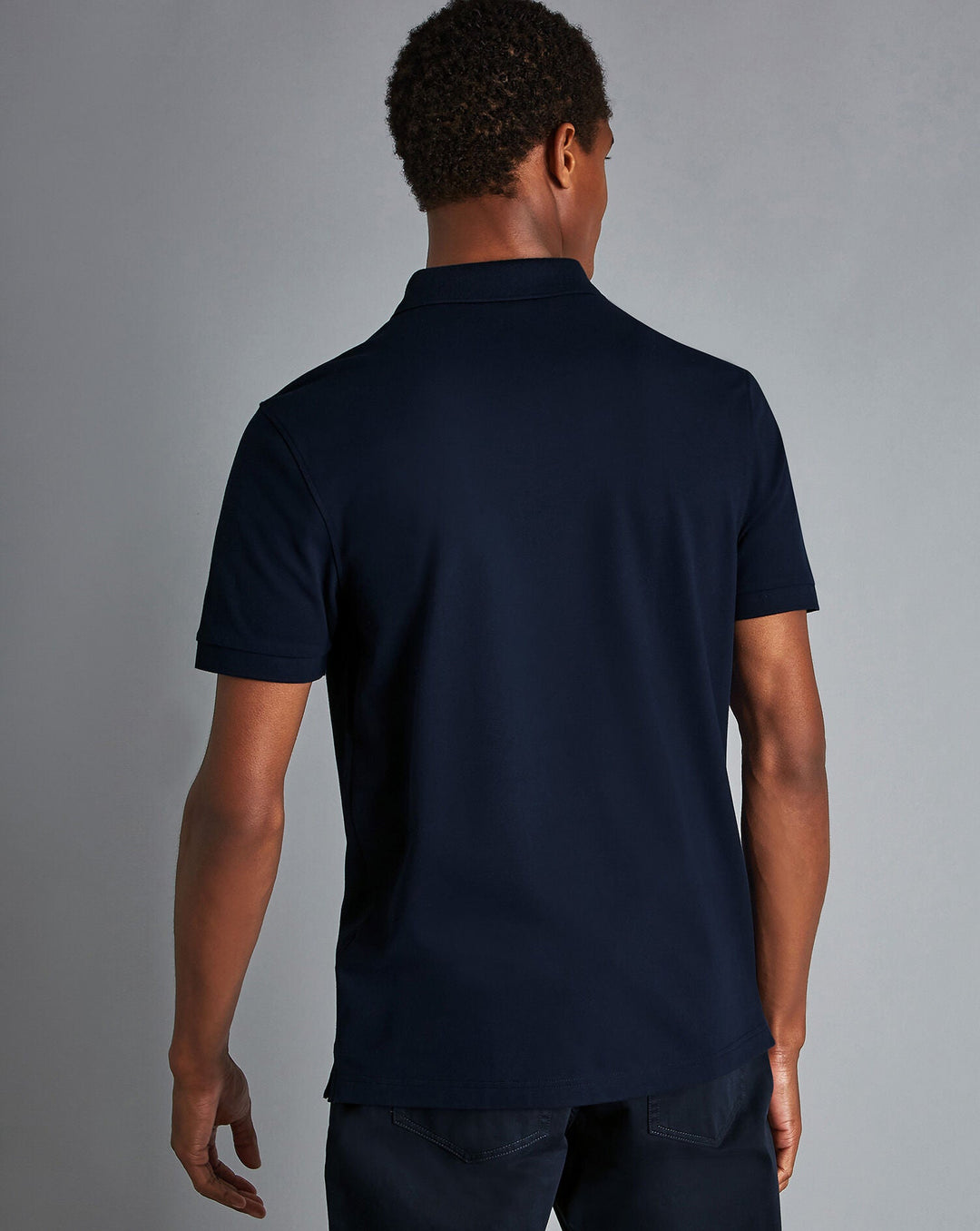 Navy Blue Solid Short Sleeve Cotton Tyrwhitt Pique Polo