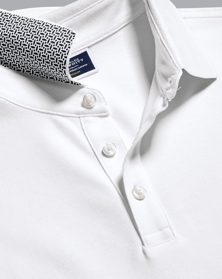 White Solid Short Sleeve Cotton Tyrwhitt Pique Polo