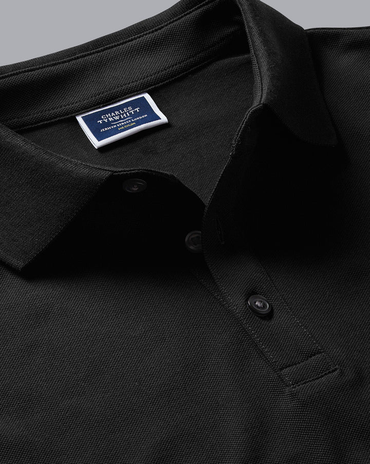 Black Solid Long Sleeve Plain Tyrwhitt Pique Polo