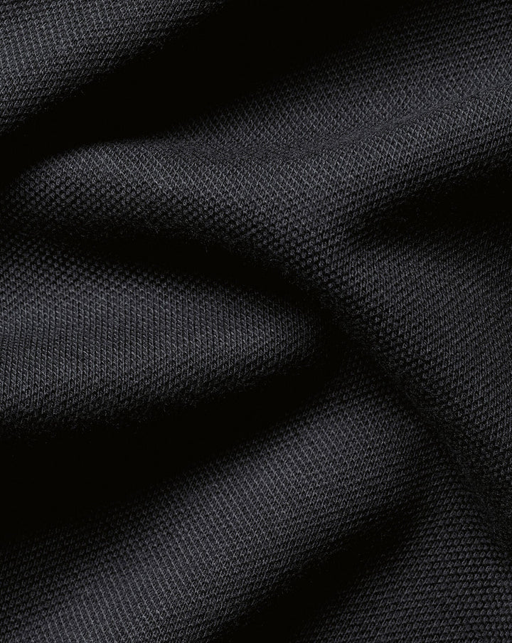 Black Solid Long Sleeve Plain Tyrwhitt Pique Polo