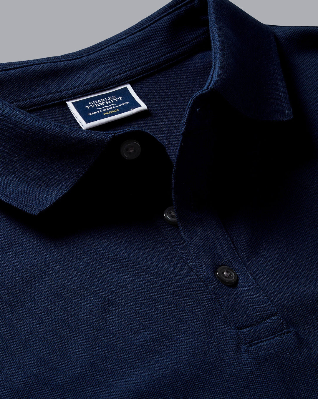 Navy Blue Solid Long Sleeve Plain Tyrwhitt Pique Polo