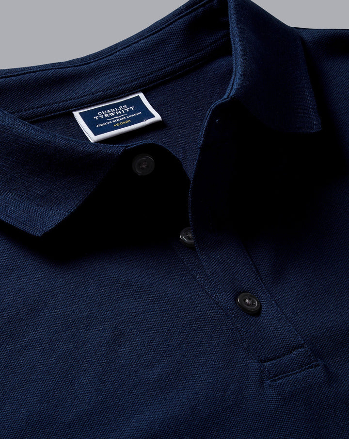 Navy Blue Solid Long Sleeve Plain Tyrwhitt Pique Polo