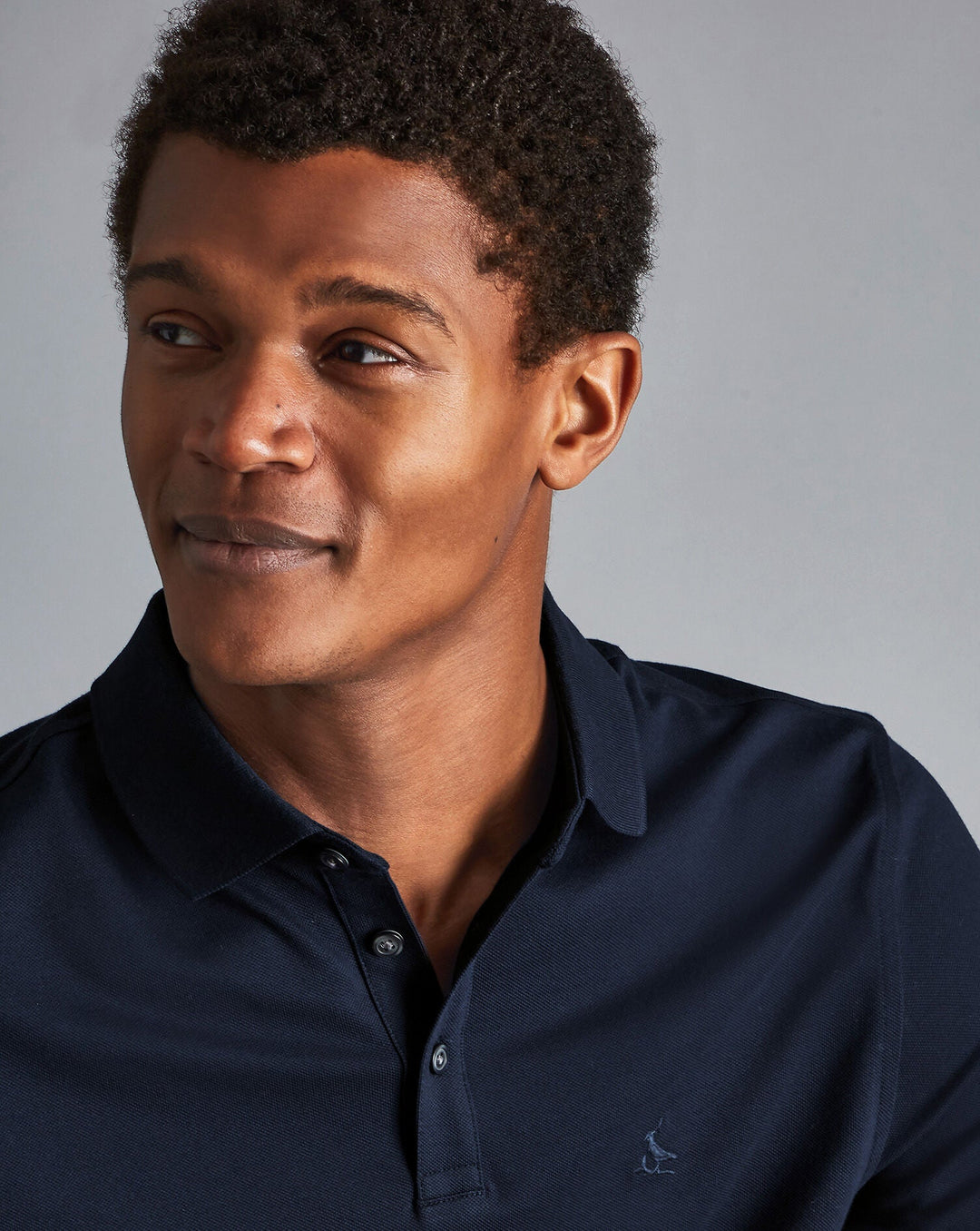 Navy Blue Solid Long Sleeve Plain Tyrwhitt Pique Polo