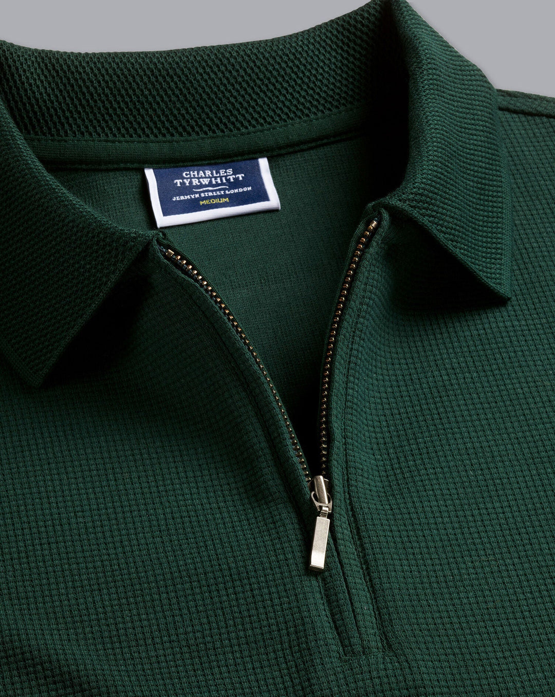 Charles Tyrwhitt Forest Green Waffle Texture Tyrwhitt Cool Zip Neck Short Sleeve Polo