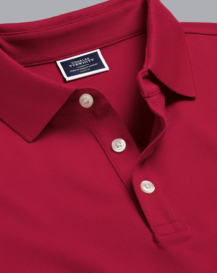 Red Solid Short Sleeve Cotton Tyrwhitt Pique Polo