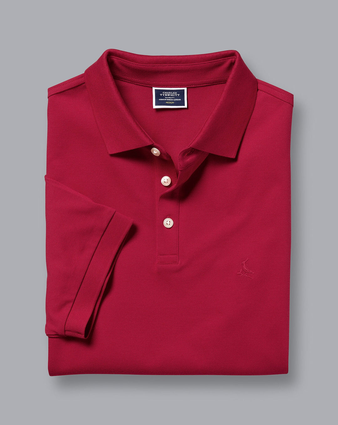 Red Solid Short Sleeve Cotton Tyrwhitt Pique Polo