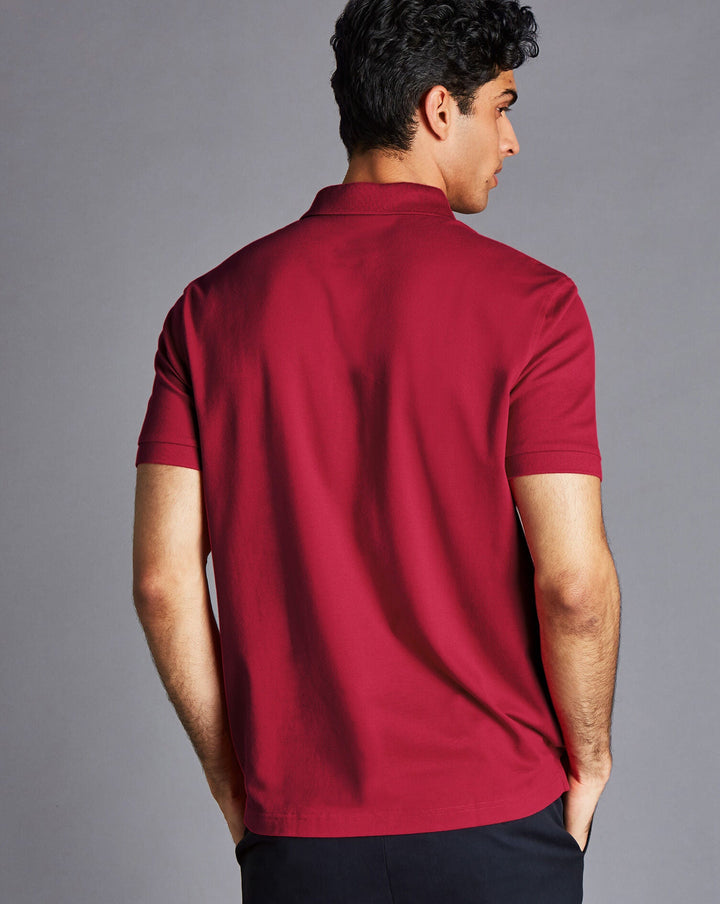 Red Solid Short Sleeve Cotton Tyrwhitt Pique Polo