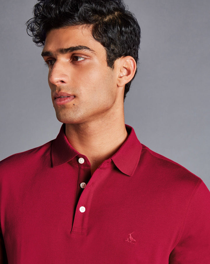 Red Solid Short Sleeve Cotton Tyrwhitt Pique Polo