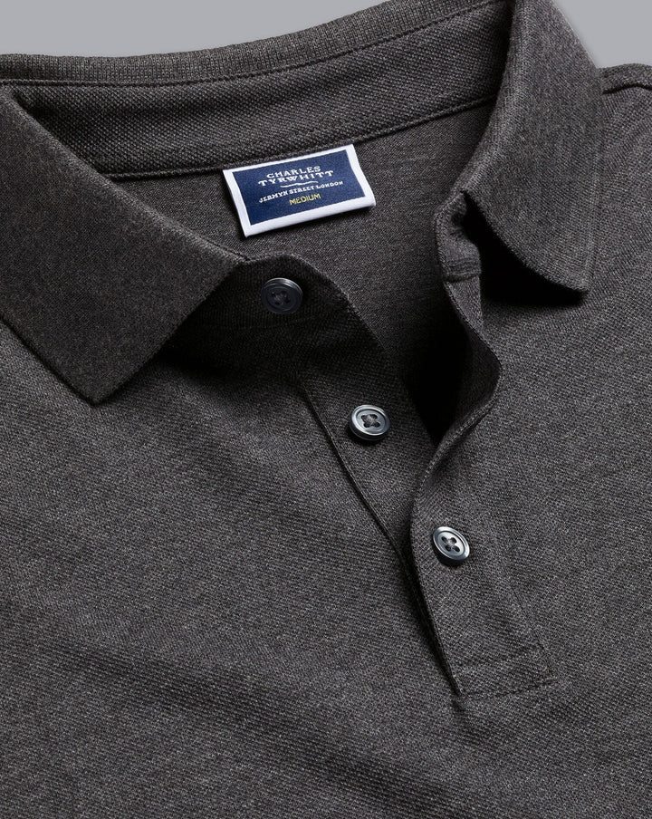 Charles Tyrwhitt Dark Grey Marl Short Sleeve Cotton Tyrwhitt Pique Polo