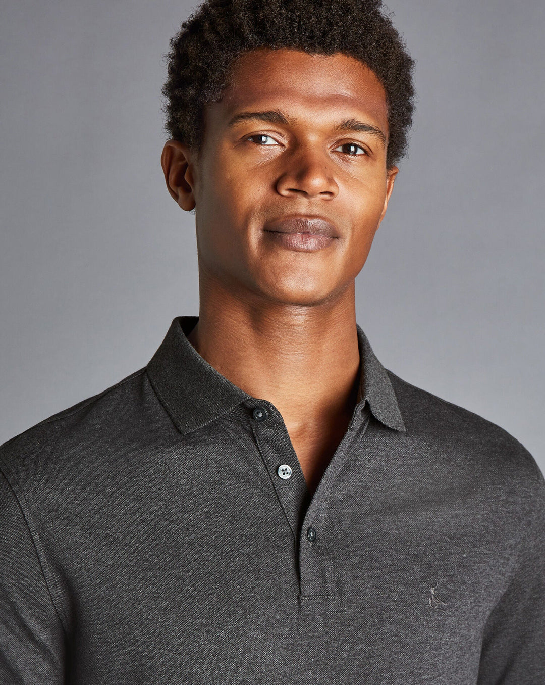 Charles Tyrwhitt Dark Grey Marl Short Sleeve Cotton Tyrwhitt Pique Polo