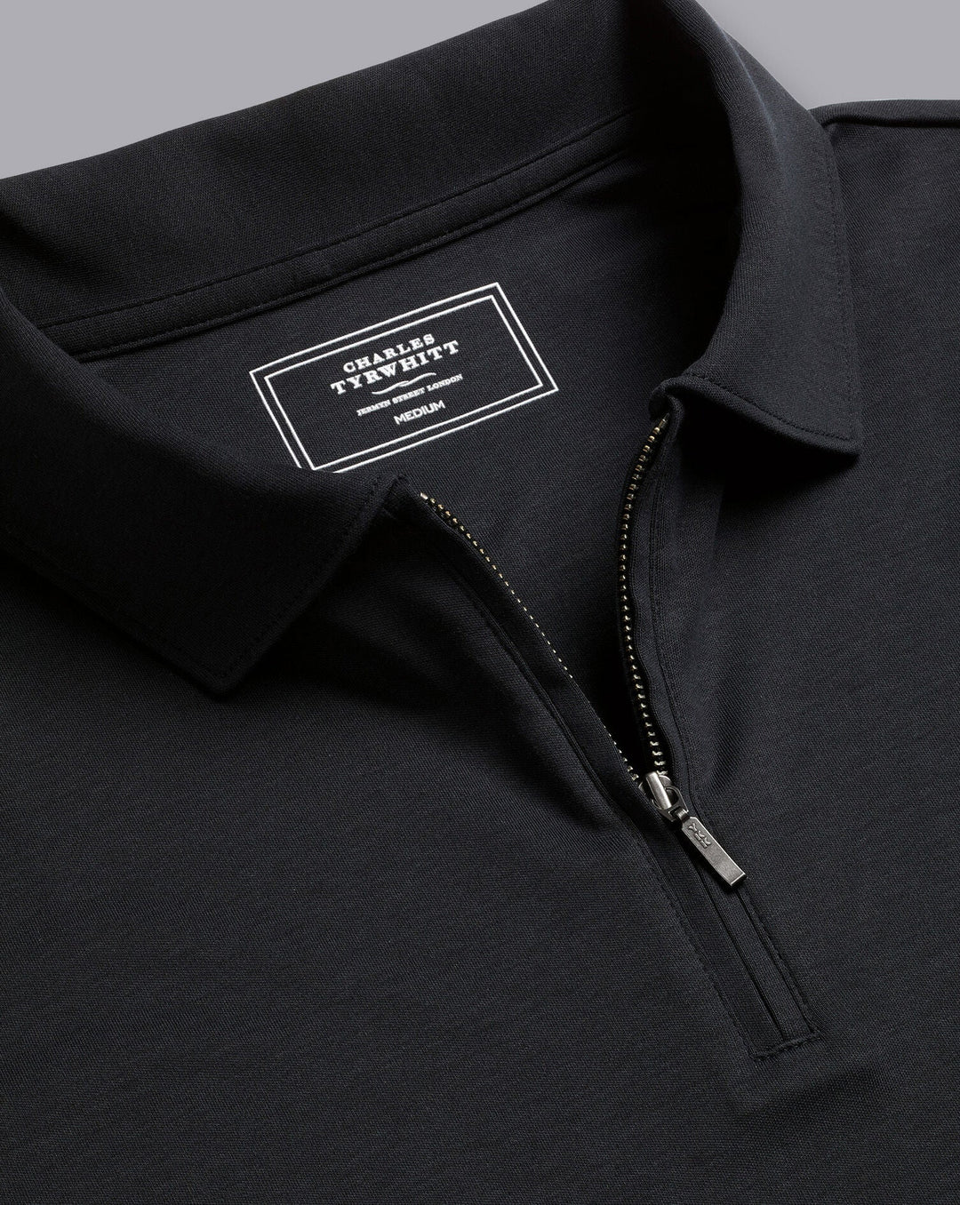 Black Plain Short Sleeve Zip Jersey Polo