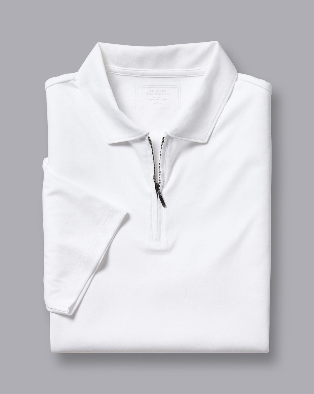 White Plain Short Sleeve Zip Jersey Polo