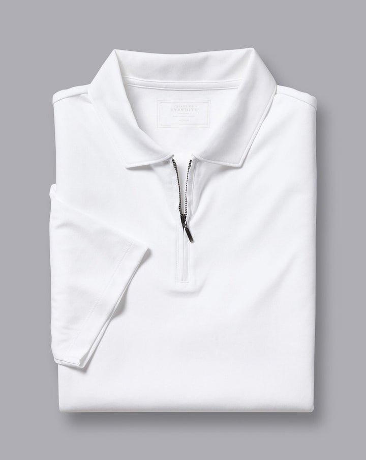 White Plain Short Sleeve Zip Jersey Polo