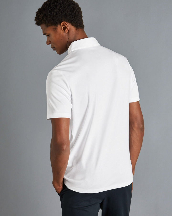 White Plain Short Sleeve Zip Jersey Polo