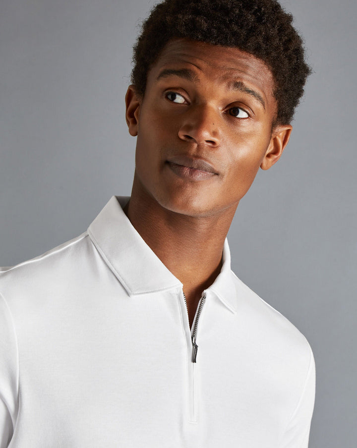 White Plain Short Sleeve Zip Jersey Polo