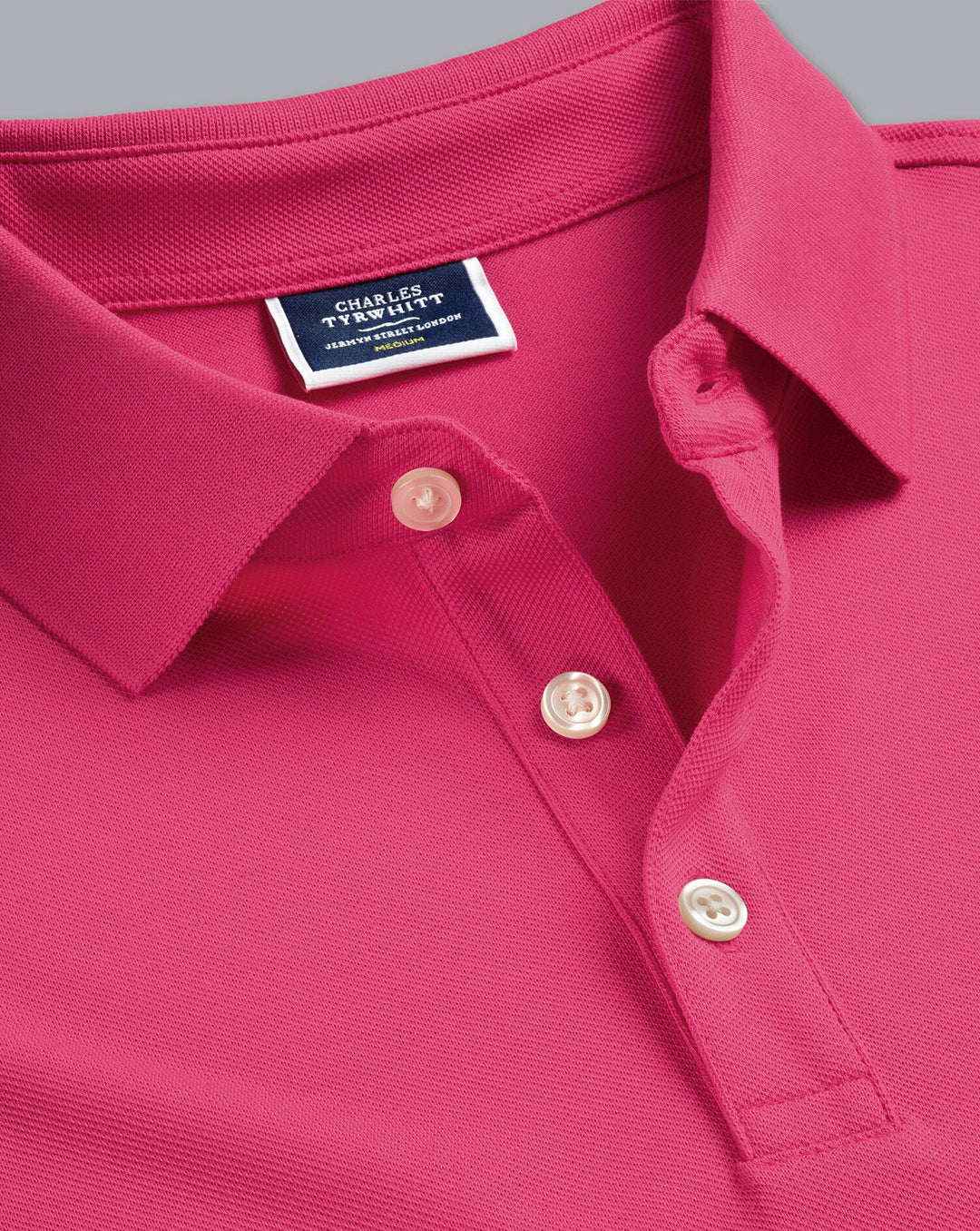 Bright Pink Solid Short Sleeve Cotton Tyrwhitt Pique Polo