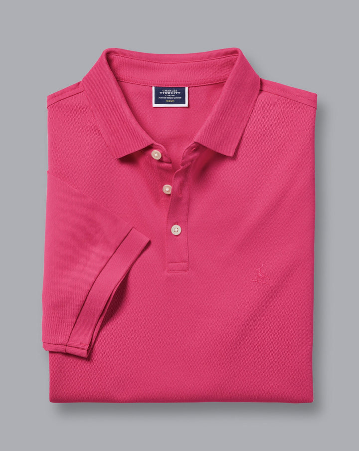 Bright Pink Solid Short Sleeve Cotton Tyrwhitt Pique Polo