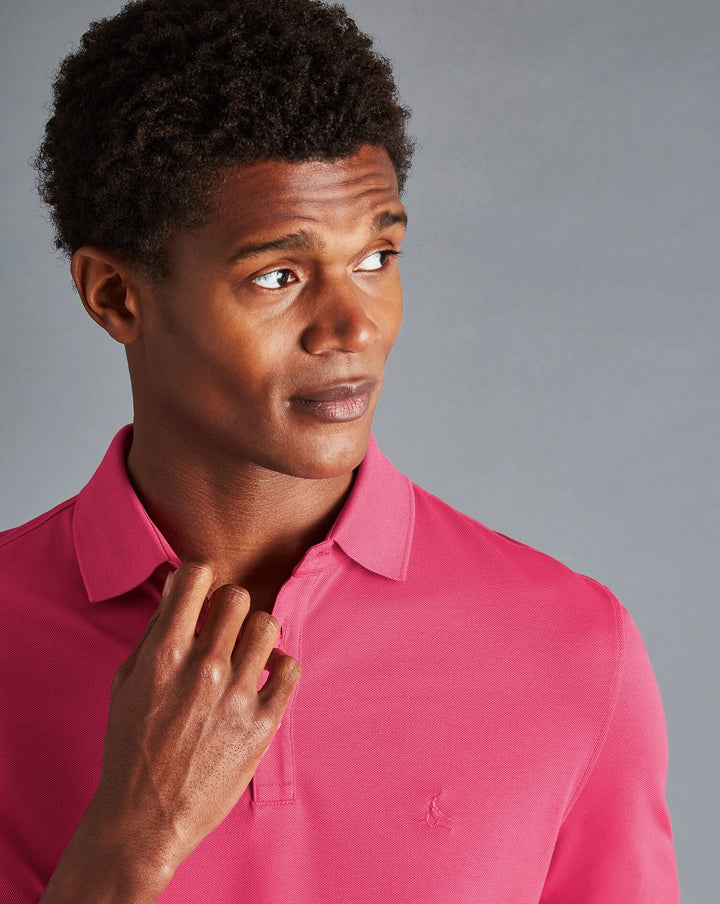 Bright Pink Solid Short Sleeve Cotton Tyrwhitt Pique Polo