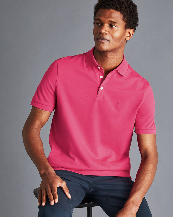 Bright Pink Solid Short Sleeve Cotton Tyrwhitt Pique Polo