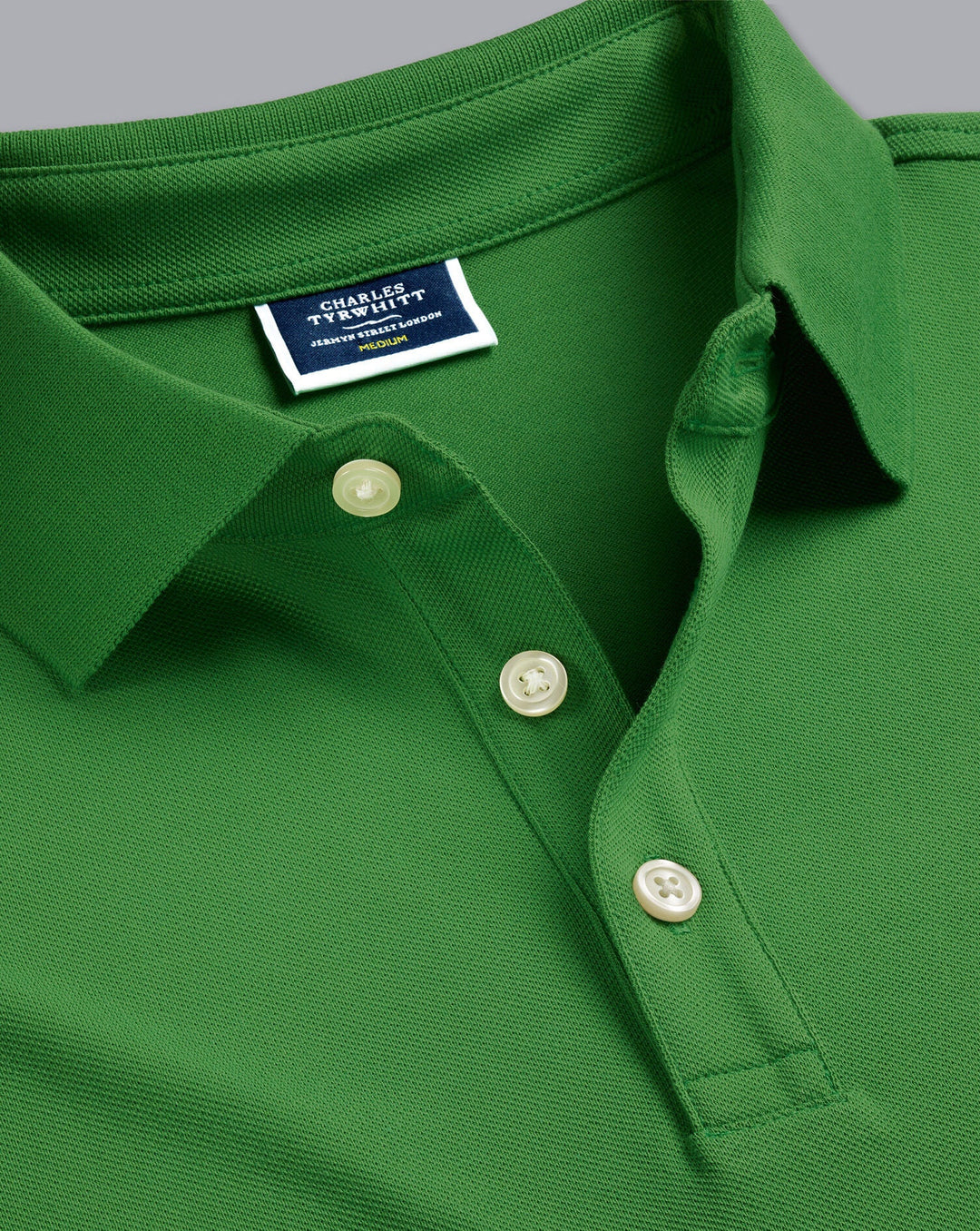 Charles Tyrwhitt Green Solid Short Sleeve Cotton Tyrwhitt Pique Polo