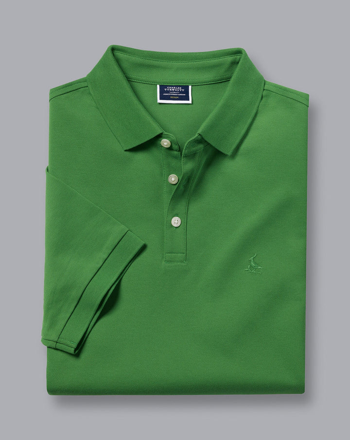 Charles Tyrwhitt Green Solid Short Sleeve Cotton Tyrwhitt Pique Polo