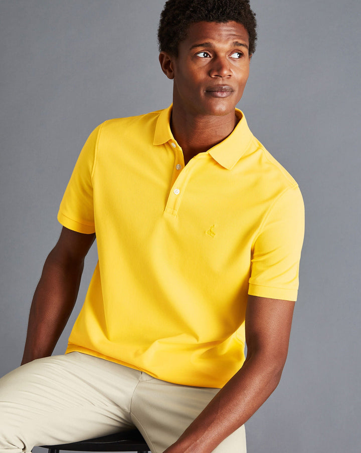 Charles Tyrwhitt Lemon Solid Short Sleeve Cotton Tyrwhitt Pique Polo