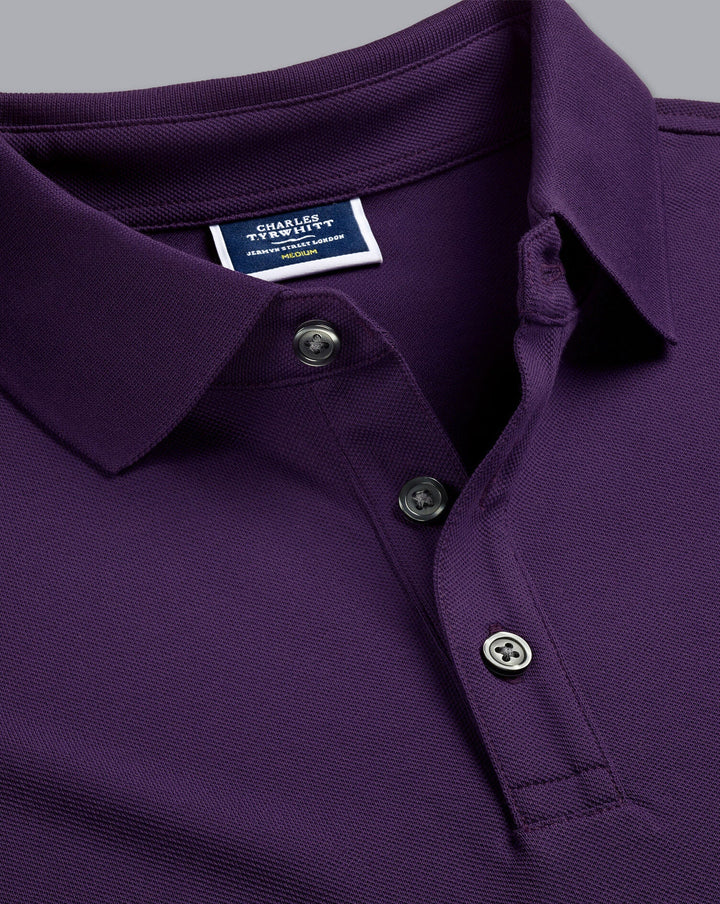 Charles Tyrwhitt Purple Solid Short Sleeve Cotton Tyrwhitt Pique Polo