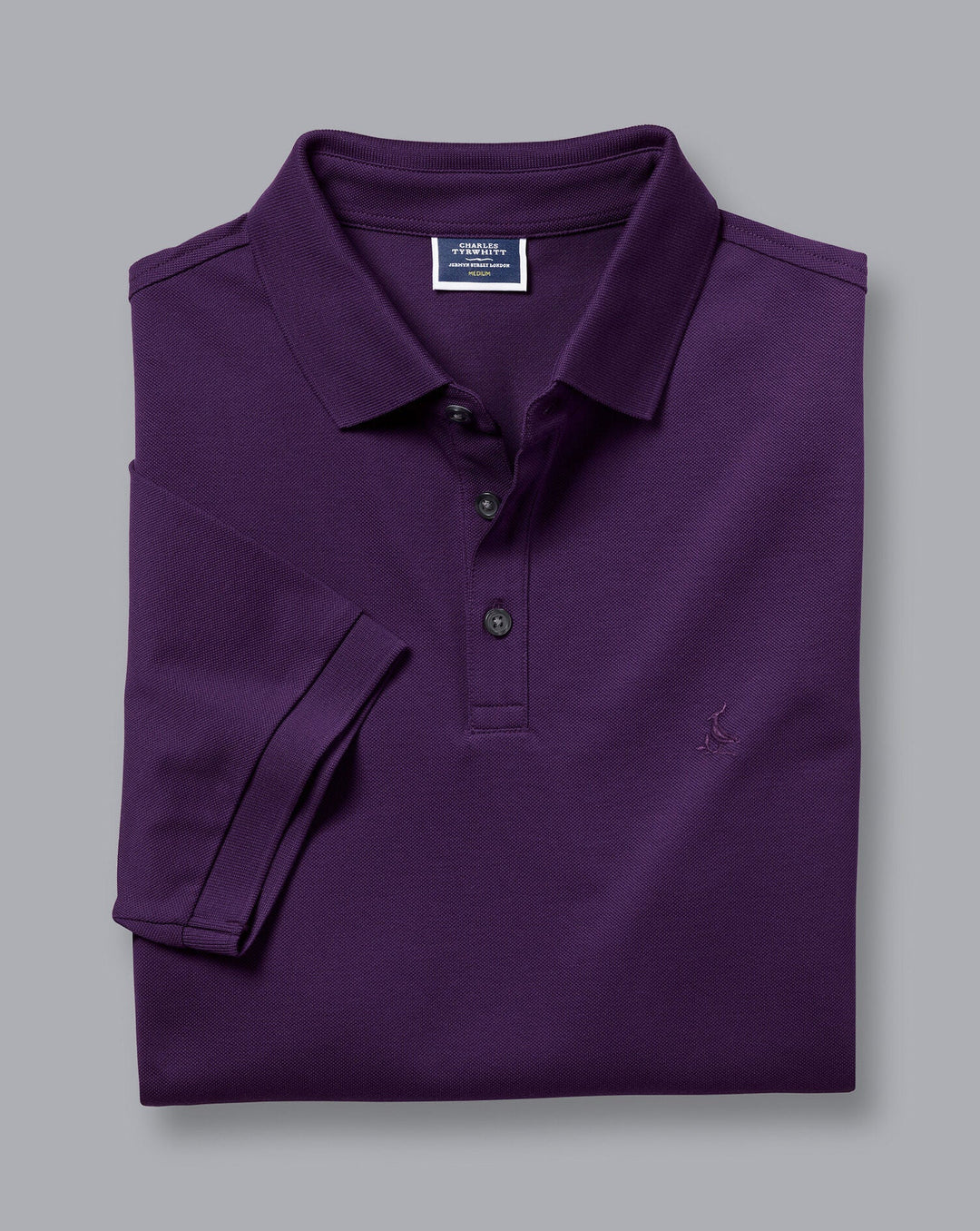 Charles Tyrwhitt Purple Solid Short Sleeve Cotton Tyrwhitt Pique Polo