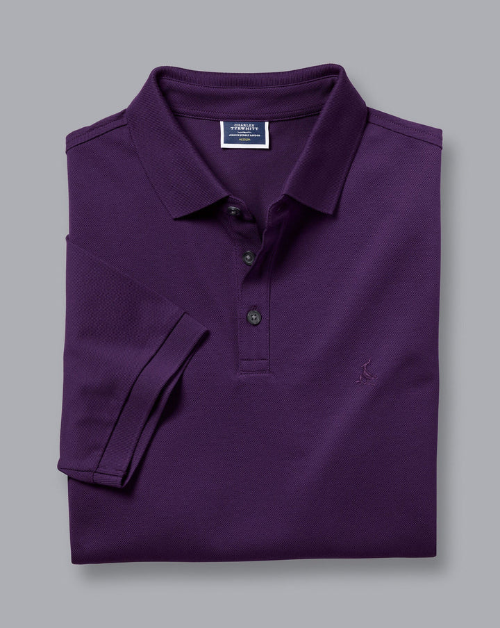 Charles Tyrwhitt Purple Solid Short Sleeve Cotton Tyrwhitt Pique Polo