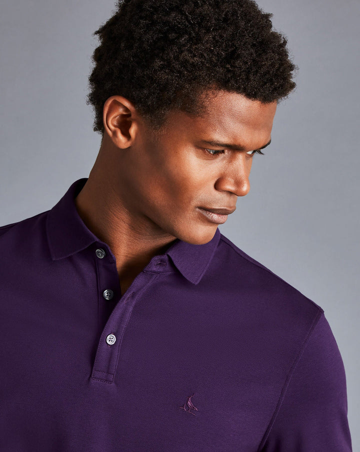Charles Tyrwhitt Purple Solid Short Sleeve Cotton Tyrwhitt Pique Polo