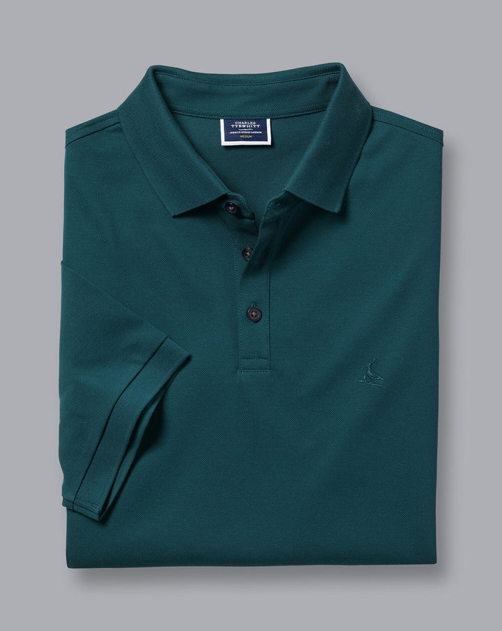 Charles Tyrwhitt Teal Green Solid Short Sleeve Cotton Tyrwhitt Pique Polo