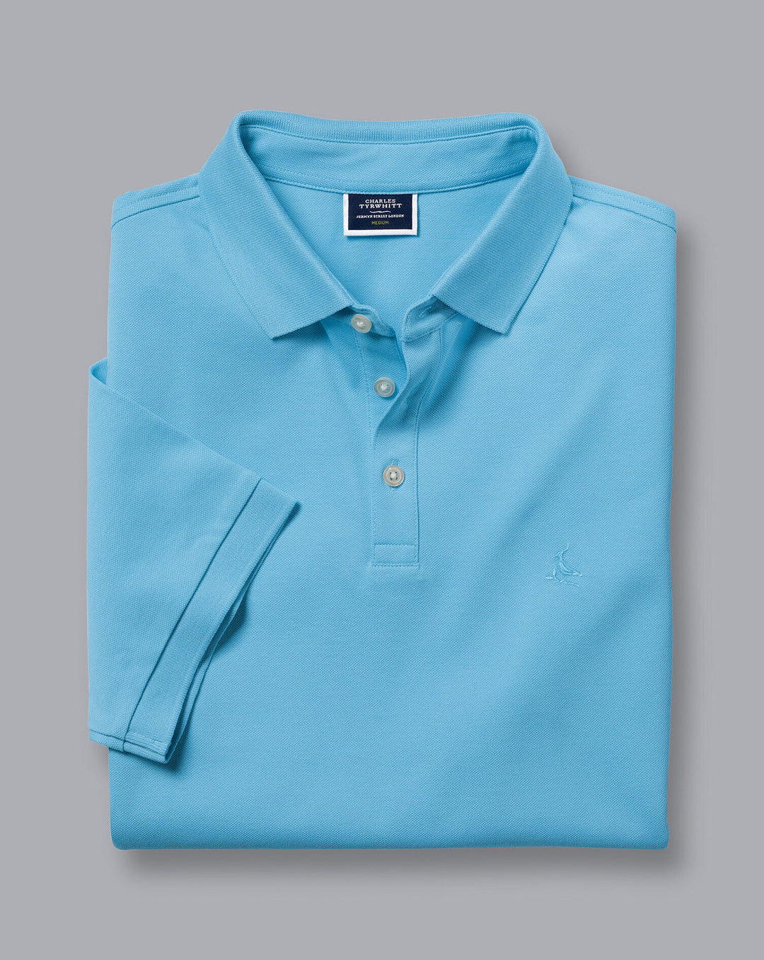 Charles Tyrwhitt Turquoise Solid Short Sleeve Cotton Tyrwhitt Pique Polo