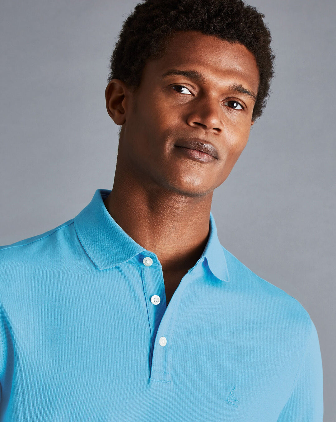 Charles Tyrwhitt Turquoise Solid Short Sleeve Cotton Tyrwhitt Pique Polo