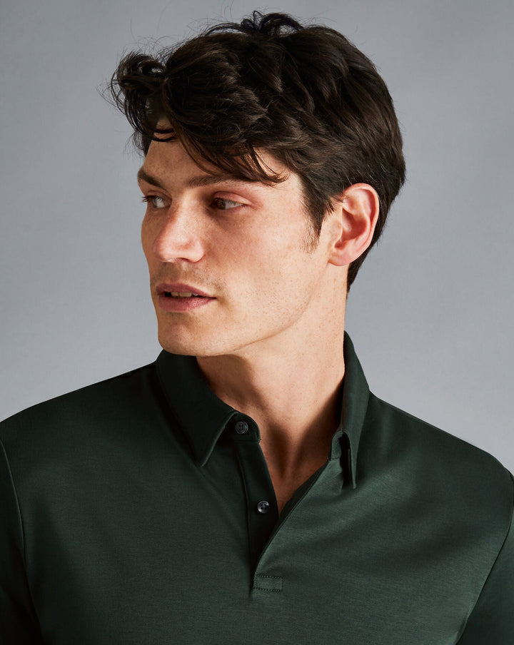 Charles Tyrwhitt Dark Green Plain Short Sleeve Jersey Polo