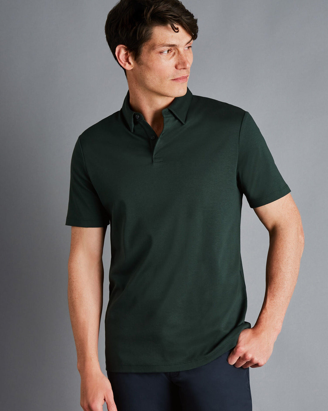 Charles Tyrwhitt Dark Green Plain Short Sleeve Jersey Polo