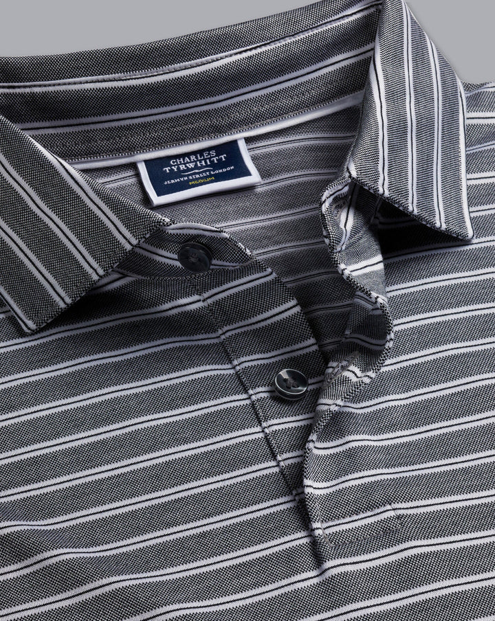 Charles Tyrwhitt Dark Navy Jacquard Stripe Short Sleeve Cotton Polo