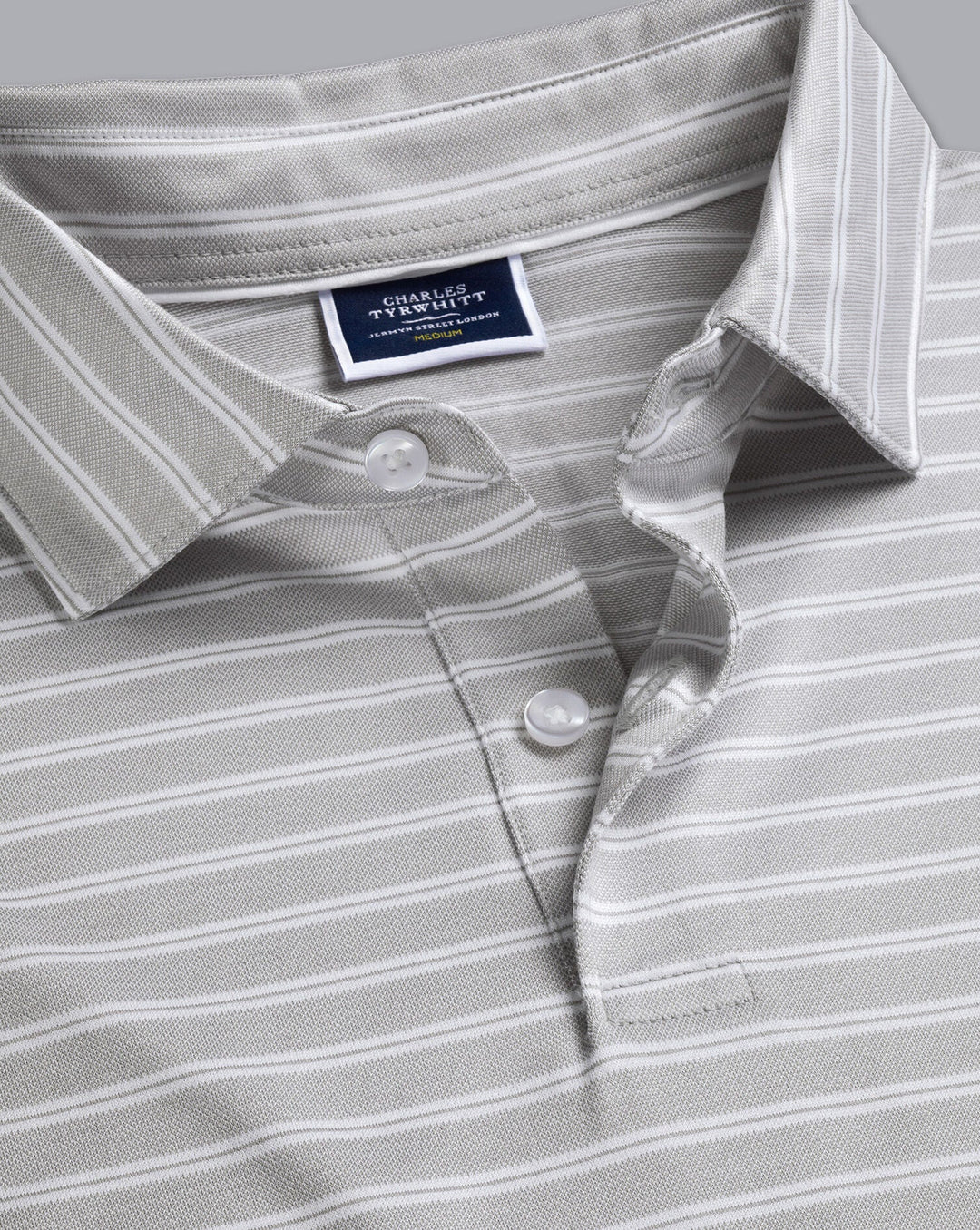 Charles Tyrwhitt Light Grey Jacquard Stripe Short Sleeve Cotton Polo