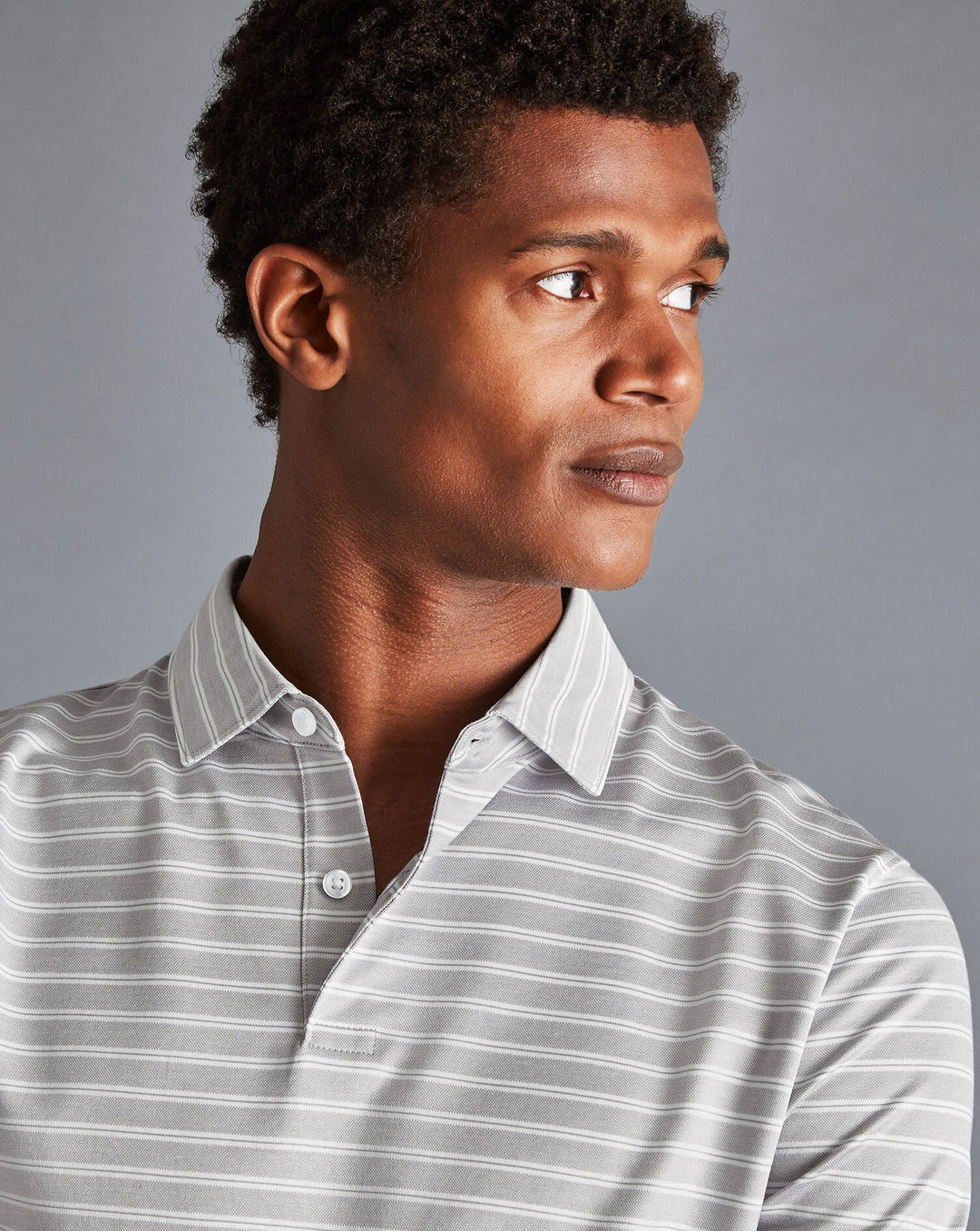 Charles Tyrwhitt Light Grey Jacquard Stripe Short Sleeve Cotton Polo