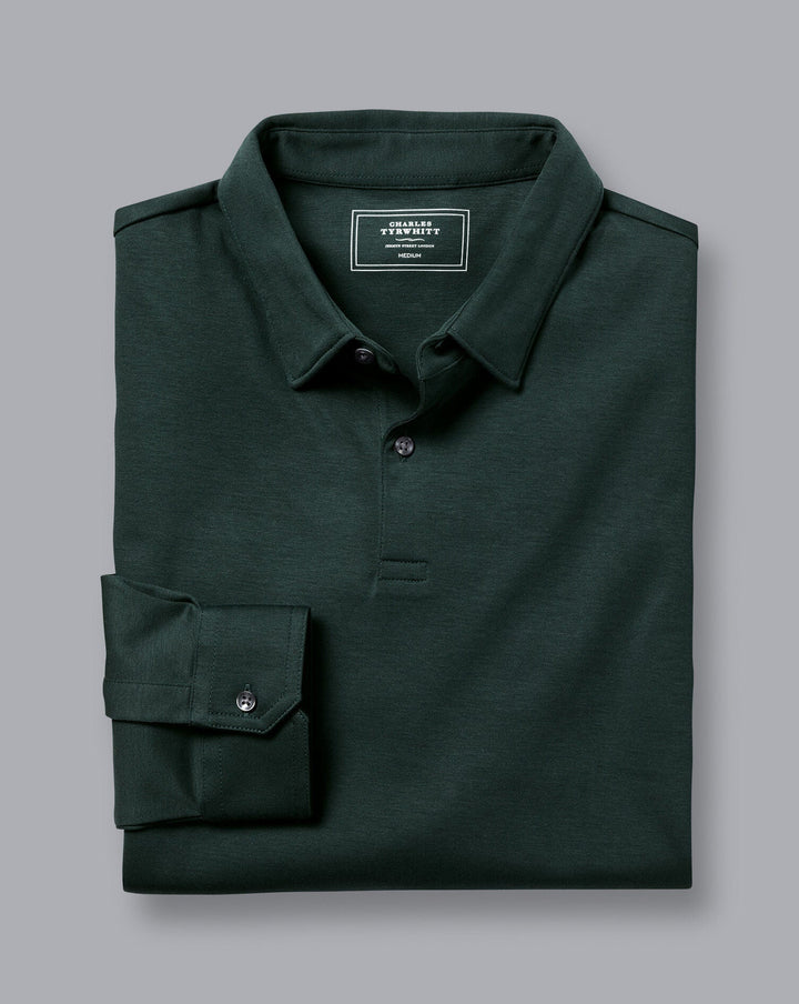 Charles Tyrwhitt Dark Green Plain Long Sleeve Jersey Polo