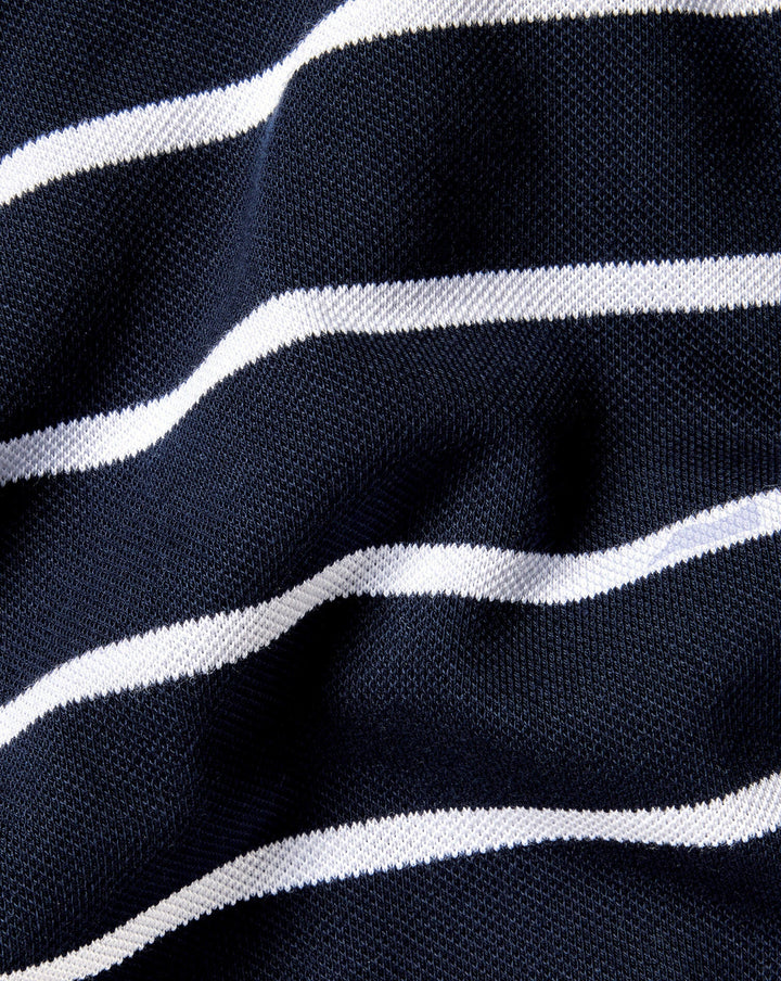 Navy And White Breton Stripe Short Sleeve Cotton Tyrwhitt Pique Polo