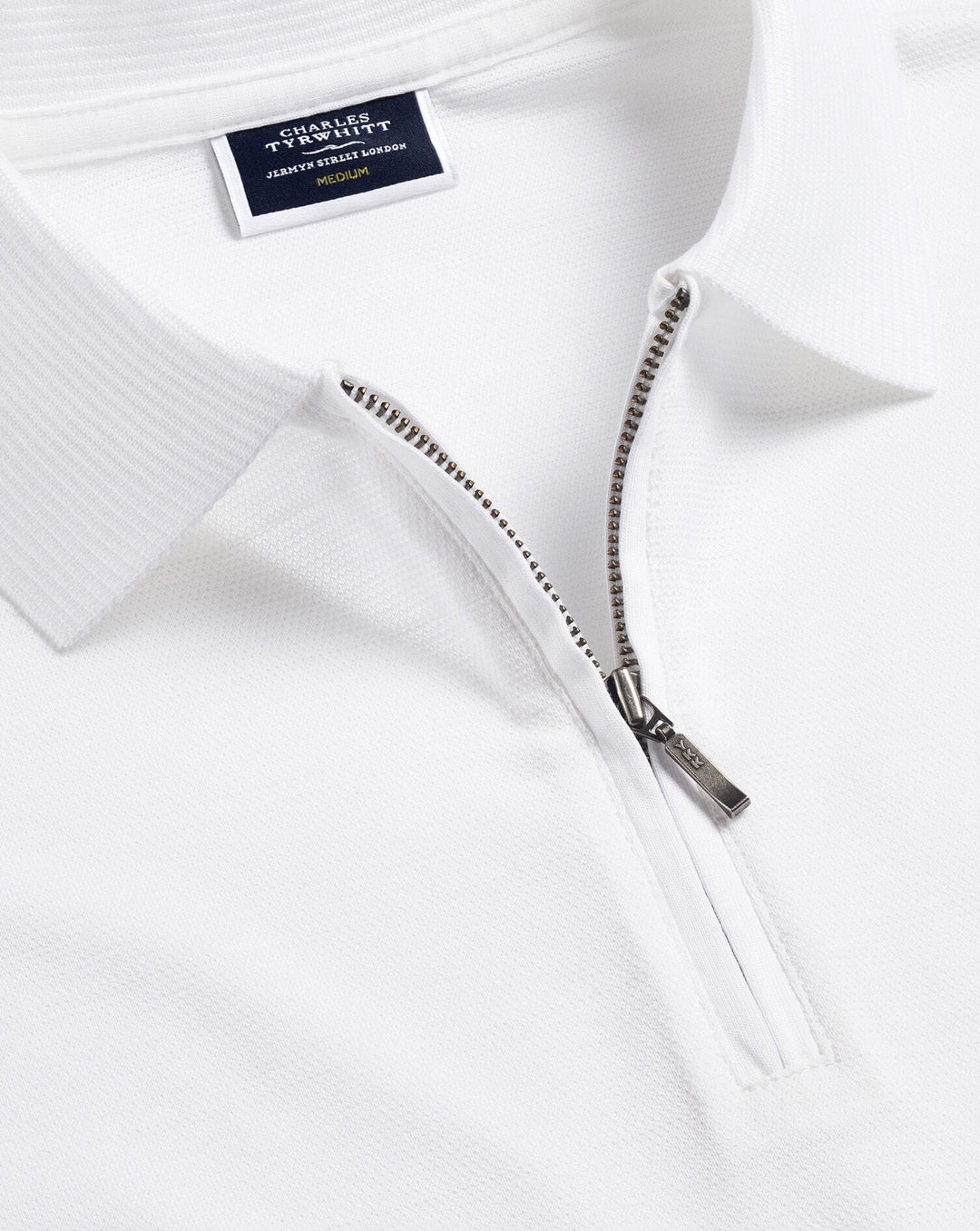 White Tyrwhitt Cool Zip Neck Short Sleeve Polo