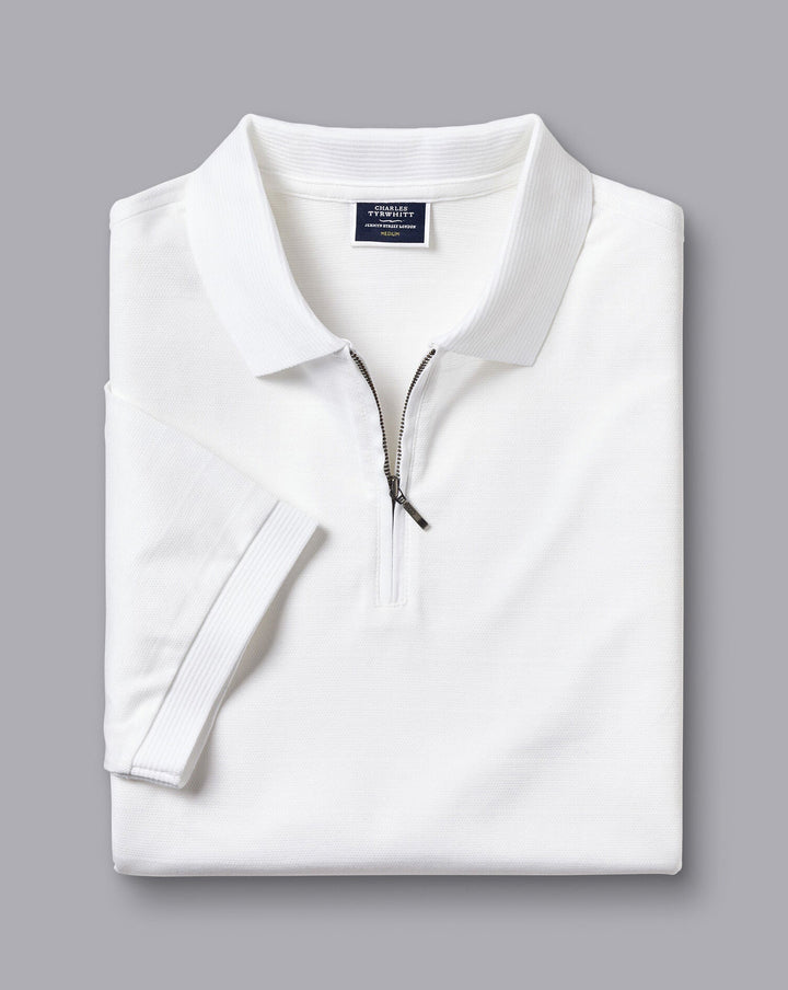 White Tyrwhitt Cool Zip Neck Short Sleeve Polo