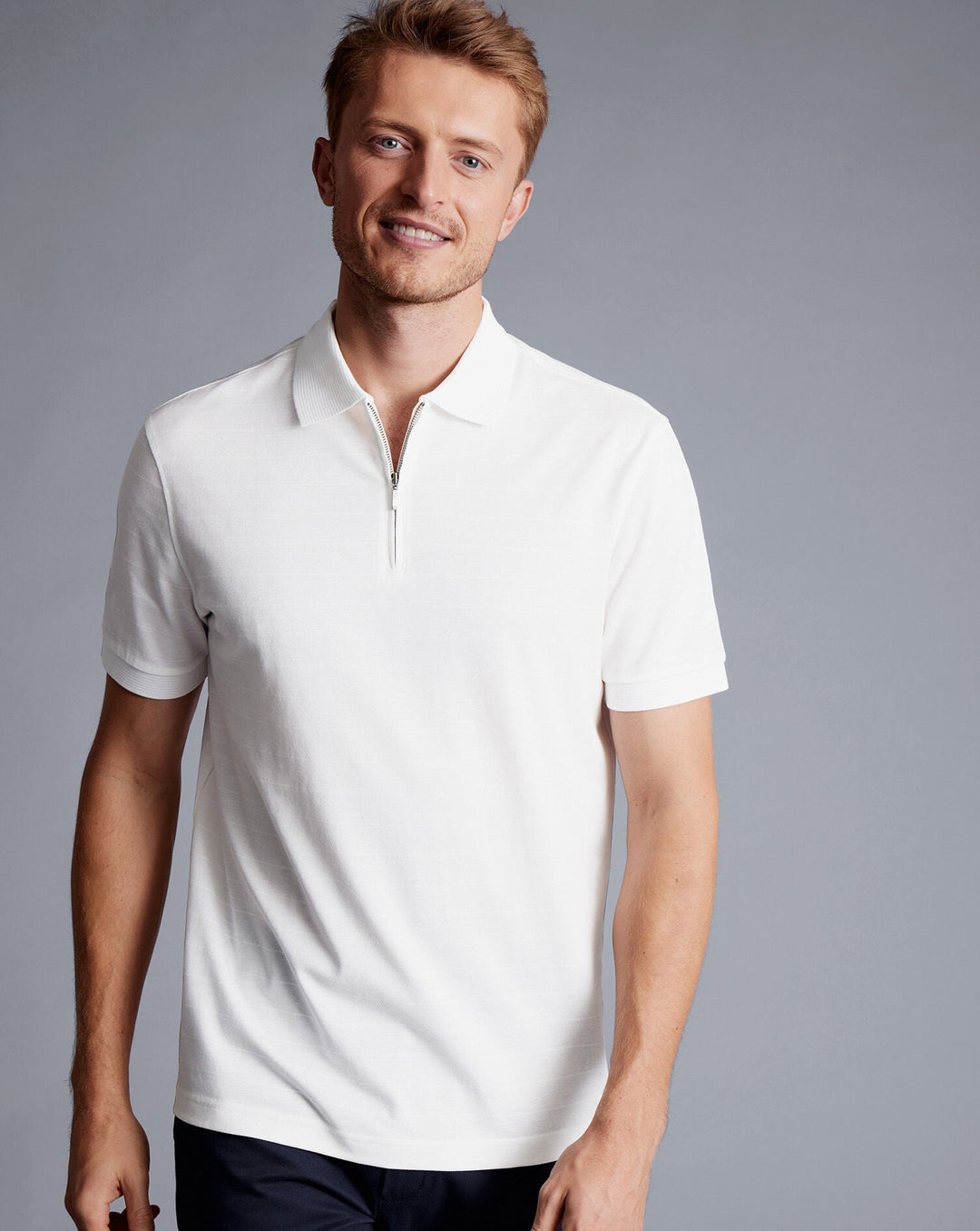 White Tyrwhitt Cool Zip Neck Short Sleeve Polo