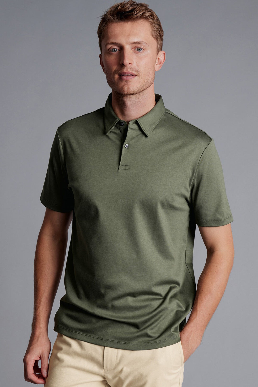 Olive Plain Short Sleeve Jersey Polo