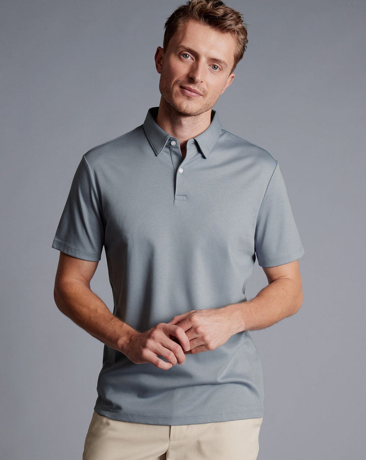 Silver Plain Short Sleeve Jersey Polo