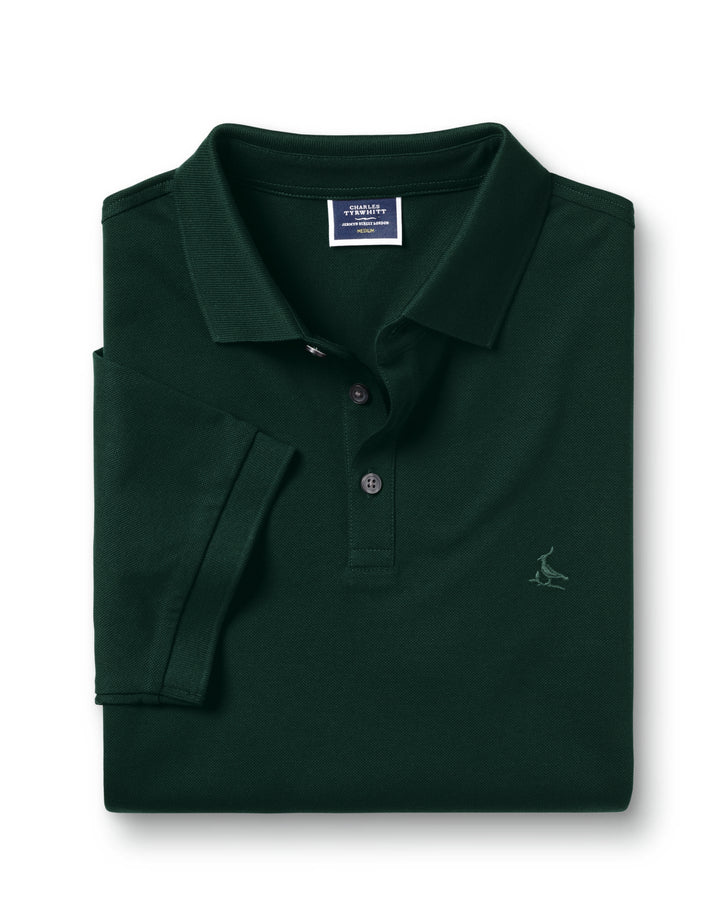 Dark Green Solid Short Sleeve Cotton Tyrwhitt Pique Polo JEP0402DGN